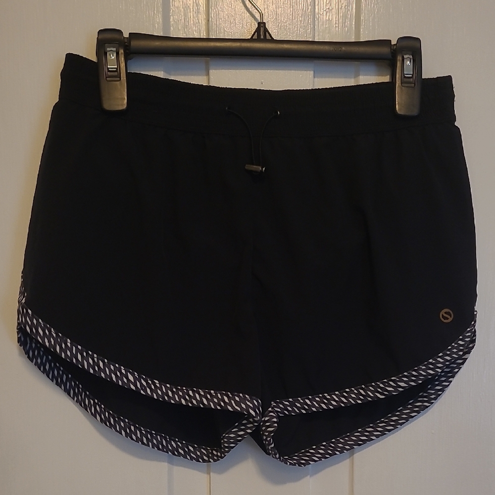 Shape Black Athletic Shorts with Patterned Trim